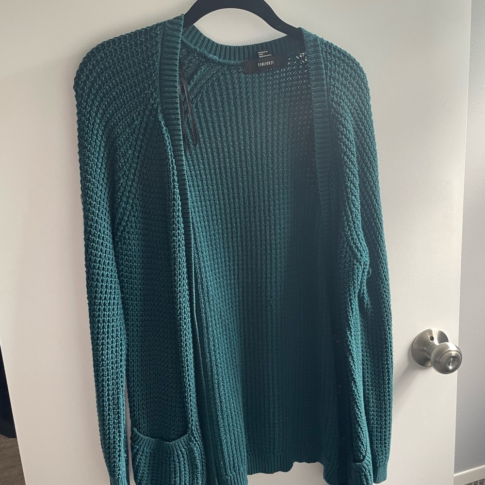 Forever 21 Teal Open-Knit Sweater